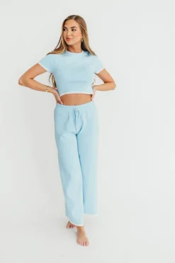 Discount Worth Collective Lindsay Cropped Top and Pants Set in Light Blue