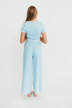 Discount Worth Collective Lindsay Cropped Top and Pants Set in Light Blue