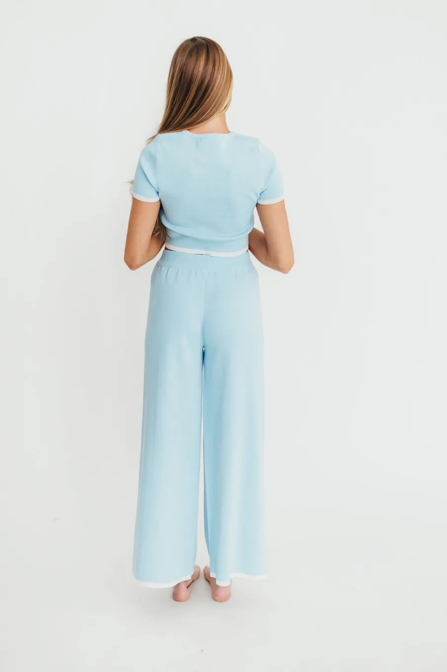 Discount Worth Collective Lindsay Cropped Top and Pants Set in Light Blue