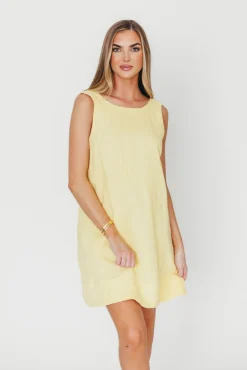 Discount Worth Collective 100% Linen Florence Mini Woven Dress in Pineapple