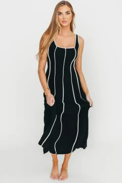 Hot Worth Collective Liza Linen-Blend Midi Dress in Black