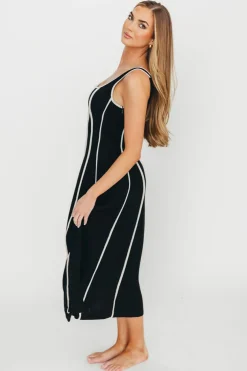 Hot Worth Collective Liza Linen-Blend Midi Dress in Black