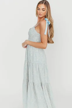 Clearance Worth Collective Lottie Tiered Maxi Dress in Blue Floral