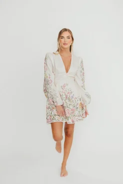 Outlet Worth Collective Luciana Long Sleeve Mini Dress in Cream Floral