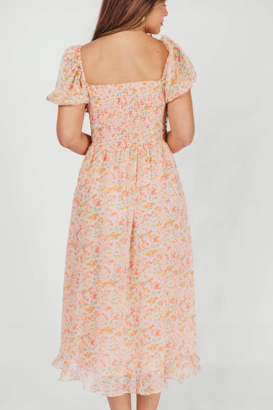 Clearance Worth Collective Lunaria Pleated Bustier Midi Dress in Orange Floral