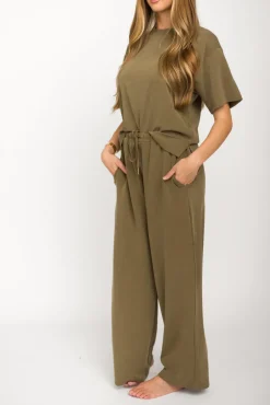 New Worth Collective Macy Loose Fit T-Shirt and Wide Leg Pant Set in Sage