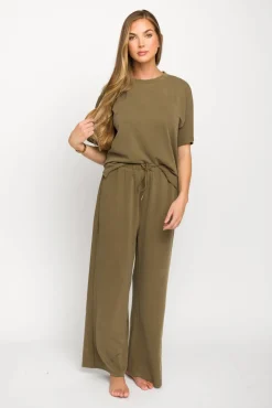 New Worth Collective Macy Loose Fit T-Shirt and Wide Leg Pant Set in Sage