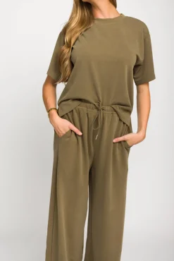 New Worth Collective Macy Loose Fit T-Shirt and Wide Leg Pant Set in Sage