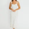 New Worth Collective Maddie Tie Strap Ruffled Midi Dress in Ivory