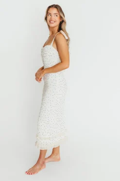 New Worth Collective Maddie Tie Strap Ruffled Midi Dress in Ivory