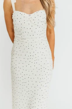New Worth Collective Maddie Tie Strap Ruffled Midi Dress in Ivory