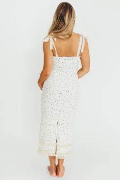 New Worth Collective Maddie Tie Strap Ruffled Midi Dress in Ivory