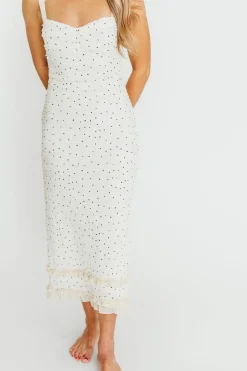 New Worth Collective Maddie Tie Strap Ruffled Midi Dress in Ivory