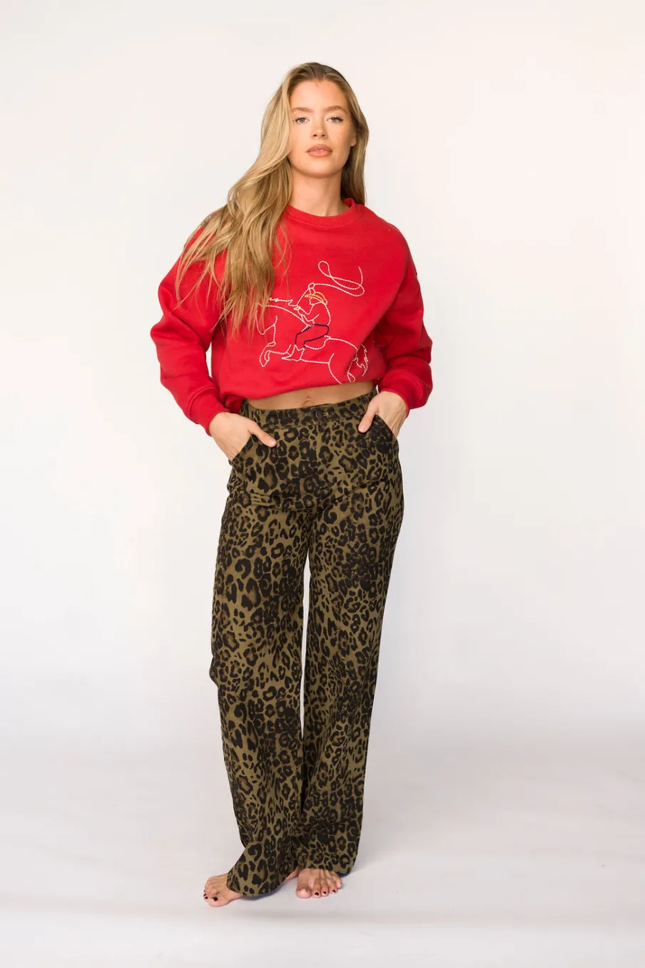 Sale Worth Collective Maggie Leopard Print Denim Pants