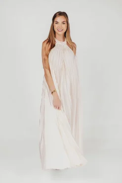 Clearance Worth Collective Maren Pleated Halter Maxi Dress in Cream - Bump Friendly