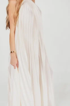 Clearance Worth Collective Maren Pleated Halter Maxi Dress in Cream - Bump Friendly