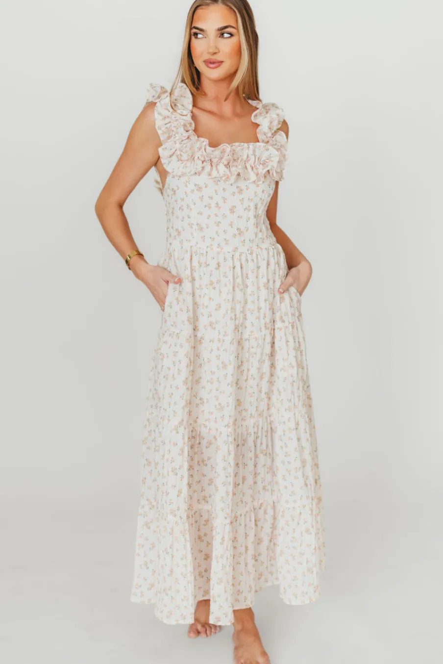 Hot Worth Collective Margot Maxi Dress in Peach Floral