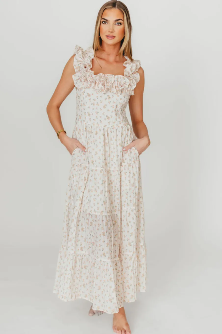 Hot Worth Collective Margot Maxi Dress in Peach Floral