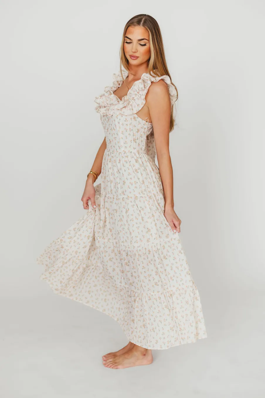 Hot Worth Collective Margot Maxi Dress in Peach Floral