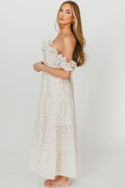 Hot Worth Collective Margot Maxi Dress in Peach Floral