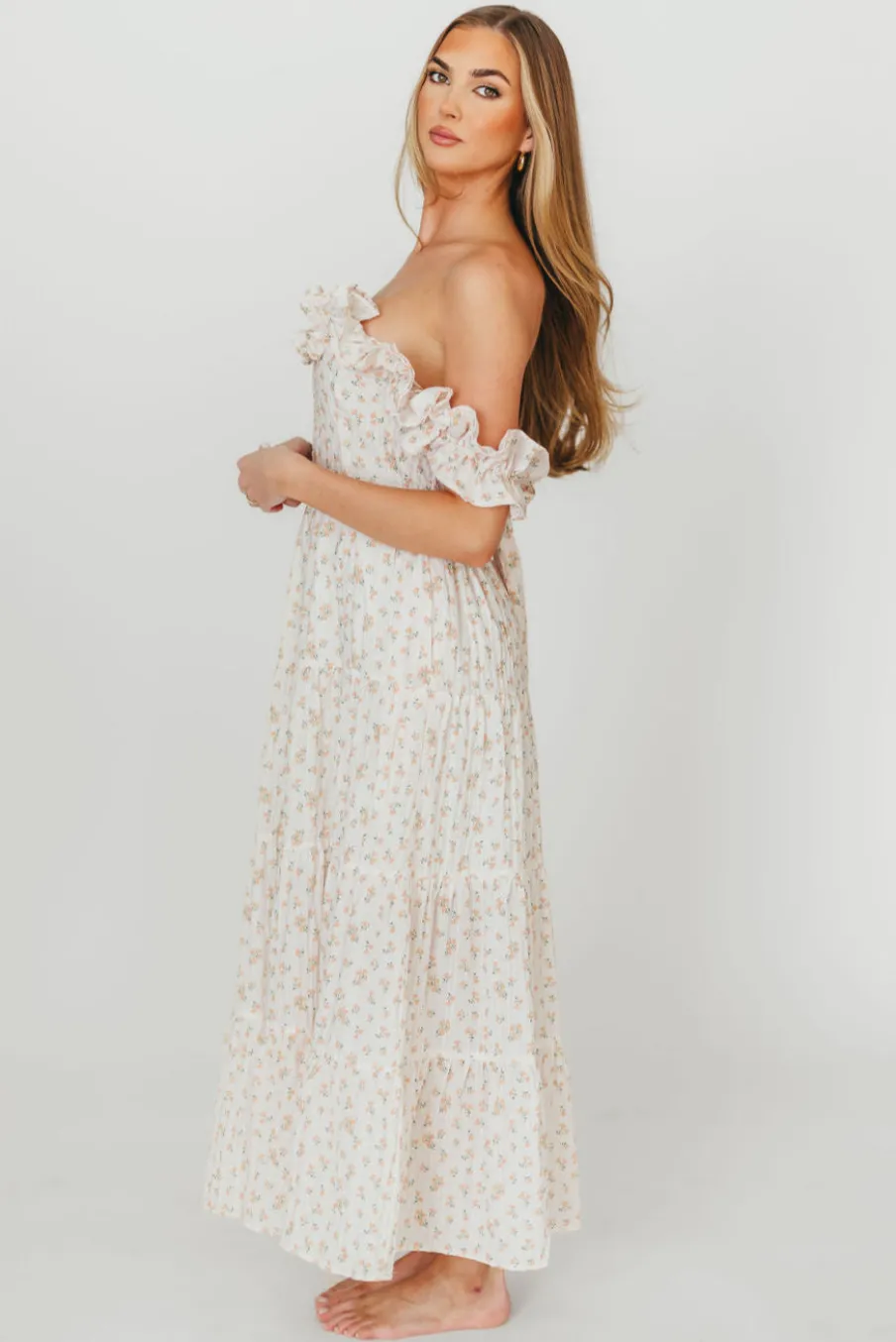Hot Worth Collective Margot Maxi Dress in Peach Floral