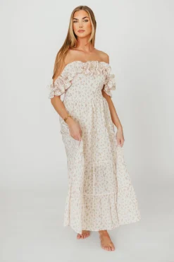 Hot Worth Collective Margot Maxi Dress in Peach Floral
