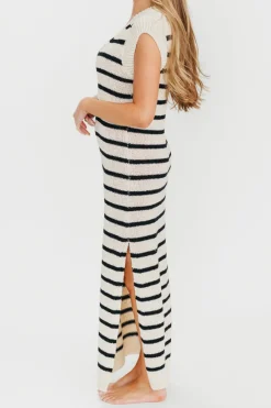 Fashion Worth Collective Maria Knit Maxi Dress in Natural/Black