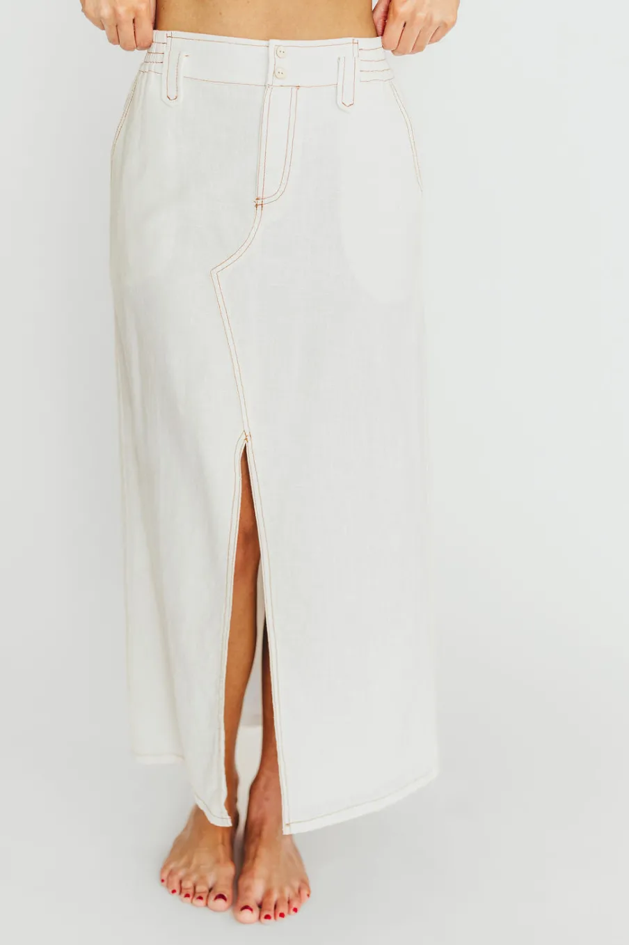 New Worth Collective Marium Washed Linen Blend Maxi Skirt in Off-White