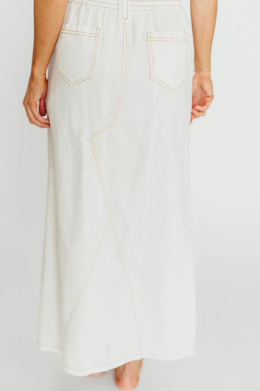 New Worth Collective Marium Washed Linen Blend Maxi Skirt in Off-White