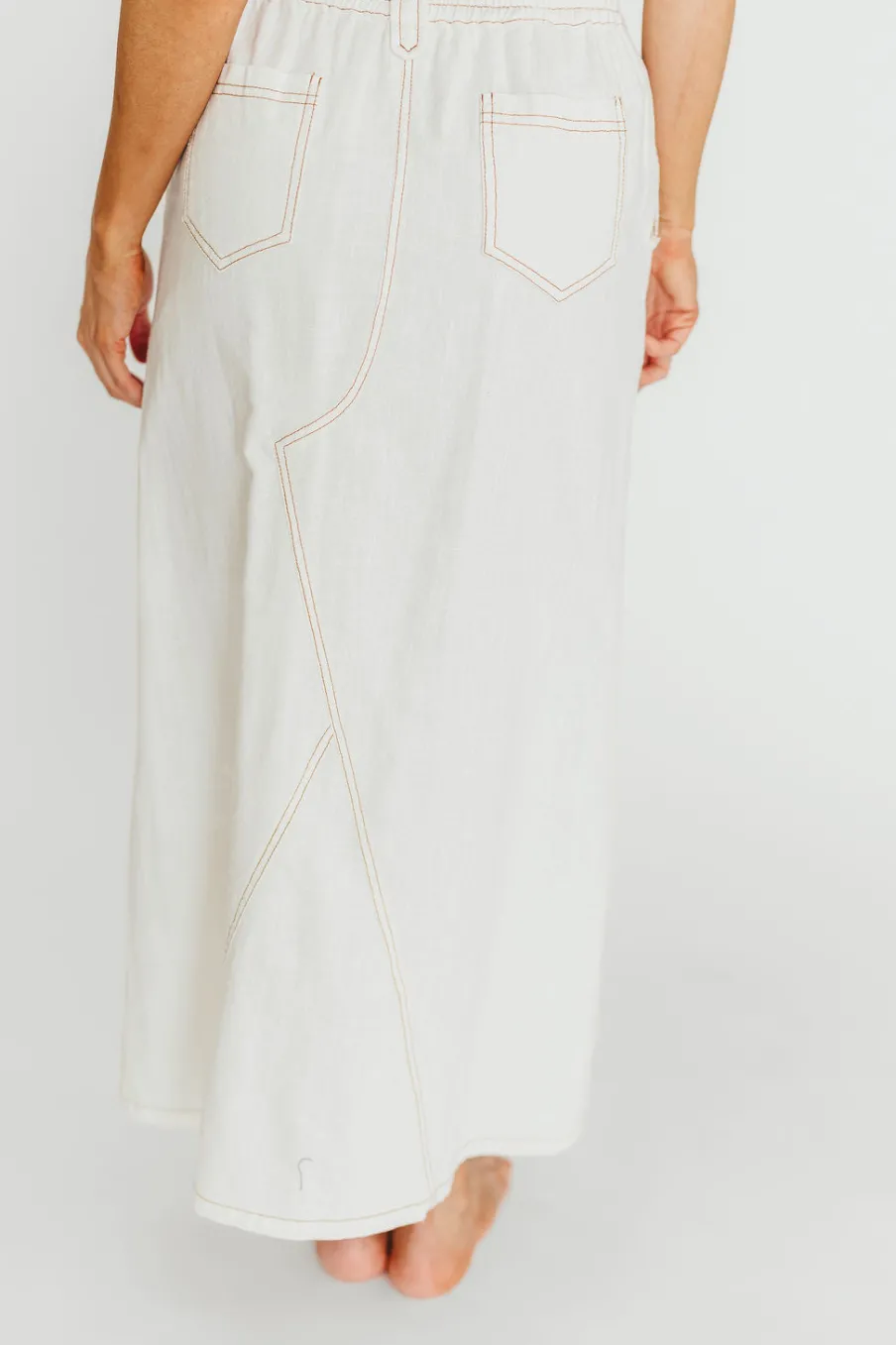 New Worth Collective Marium Washed Linen Blend Maxi Skirt in Off-White