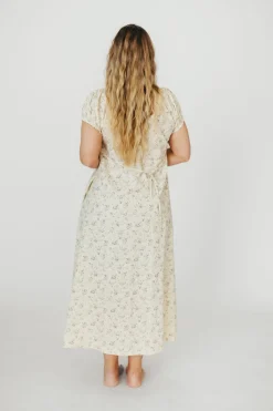 Online Worth Collective Marley 100% Cotton Midi Dress in Ivory/Blue Floral -Bump Friendly