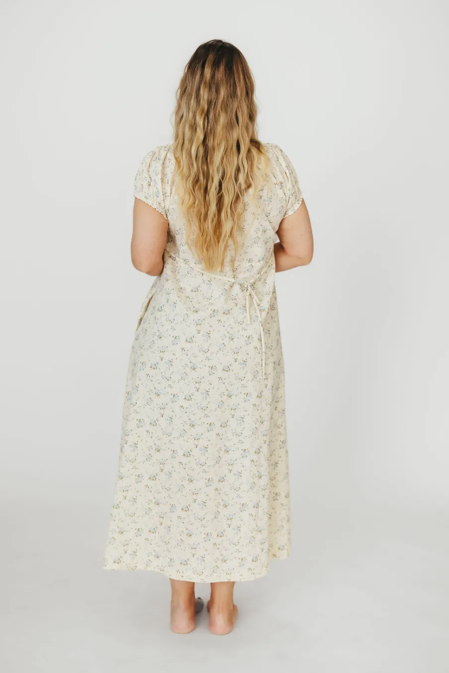Online Worth Collective Marley 100% Cotton Midi Dress in Ivory/Blue Floral -Bump Friendly