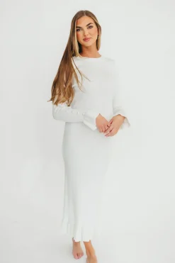Fashion Worth Collective Mason Bow Tie Sweater Maxi Dress in Ivory