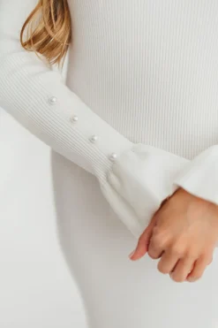 Fashion Worth Collective Mason Bow Tie Sweater Maxi Dress in Ivory