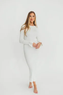 Fashion Worth Collective Mason Bow Tie Sweater Maxi Dress in Ivory