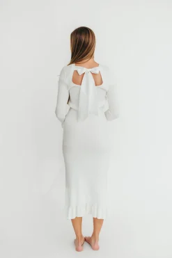 Fashion Worth Collective Mason Bow Tie Sweater Maxi Dress in Ivory