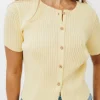 Sale Worth Collective Meg Raw Edge Button Up Ribbed Knit Top in Light Yellow