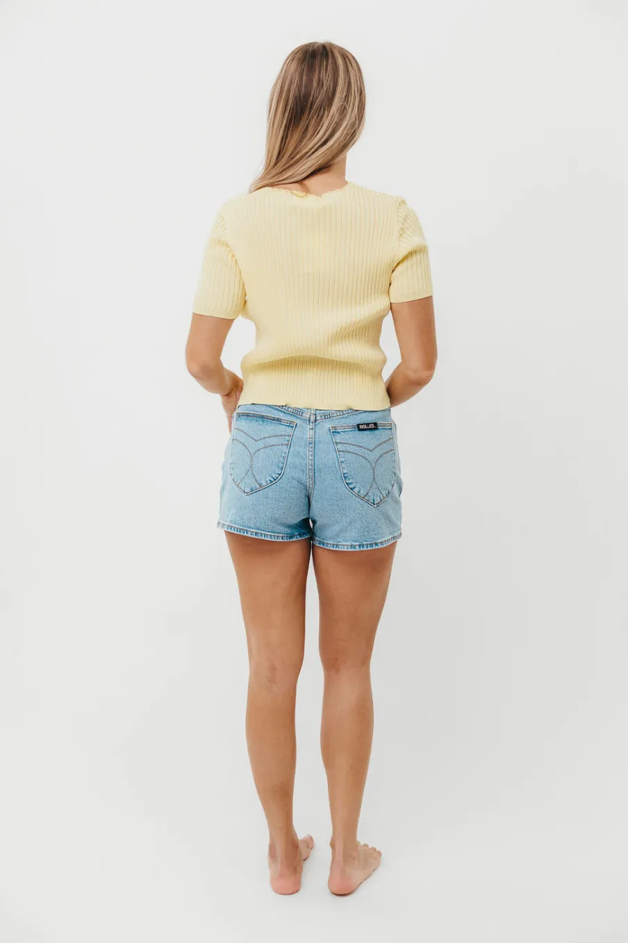 Sale Worth Collective Meg Raw Edge Button Up Ribbed Knit Top in Light Yellow