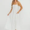 Fashion Worth Collective Mei Linen Stitch Maxi Dress in Cream