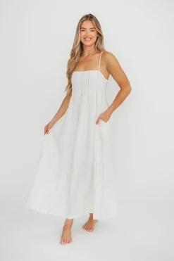 Fashion Worth Collective Mei Linen Stitch Maxi Dress in Cream