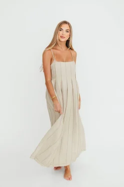 New Worth Collective Mei Linen Stitch Maxi Dress in Khaki