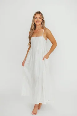Fashion Worth Collective Mei Linen Stitch Maxi Dress in Cream