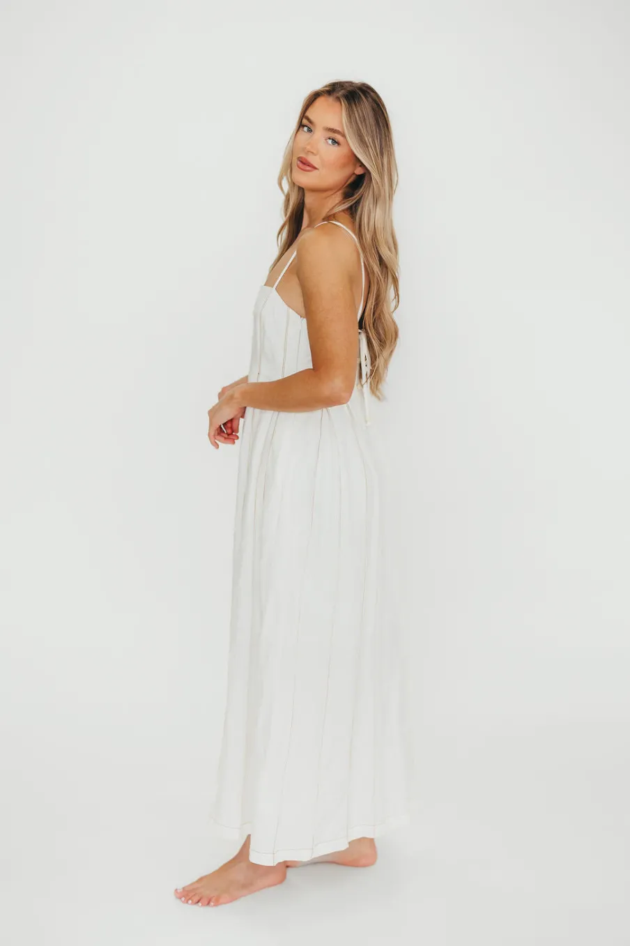 Fashion Worth Collective Mei Linen Stitch Maxi Dress in Cream