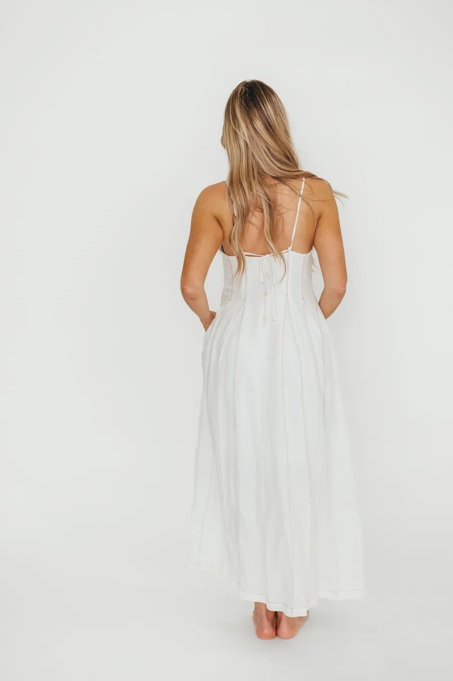Fashion Worth Collective Mei Linen Stitch Maxi Dress in Cream