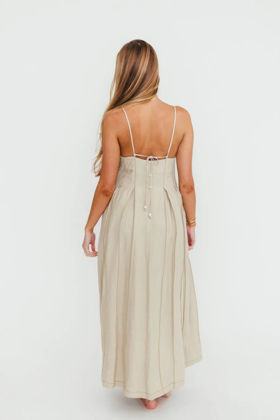New Worth Collective Mei Linen Stitch Maxi Dress in Khaki