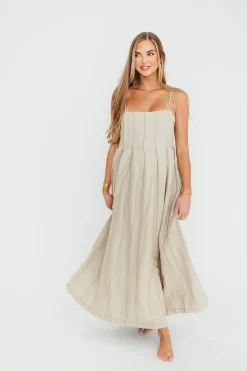 New Worth Collective Mei Linen Stitch Maxi Dress in Khaki