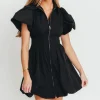 Clearance Worth Collective Melissa Bubble Sleeve Mini Dress in Black