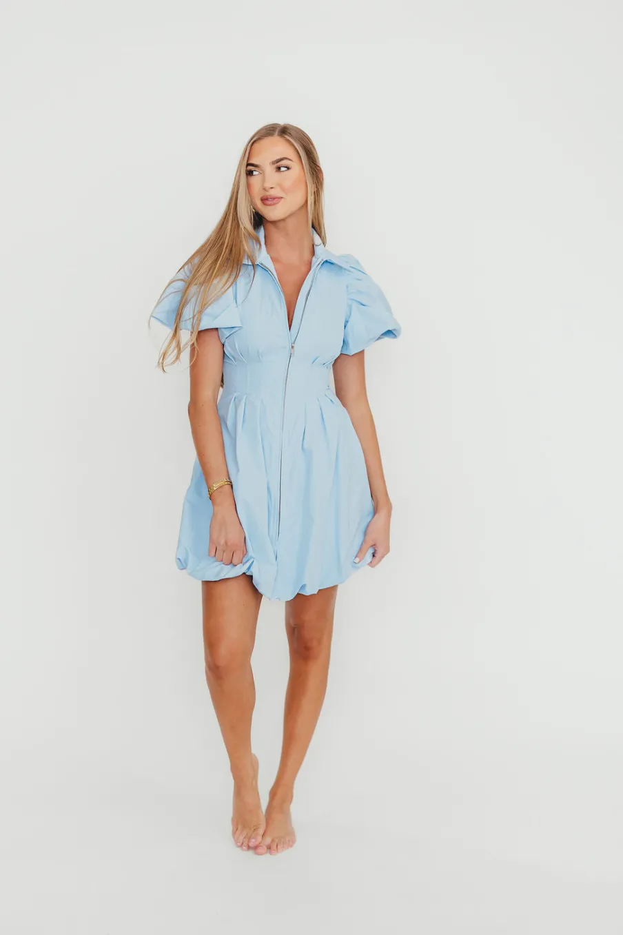 Outlet Worth Collective Melissa Bubble Sleeve Mini Dress in Light Blue