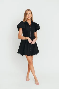 Clearance Worth Collective Melissa Bubble Sleeve Mini Dress in Black