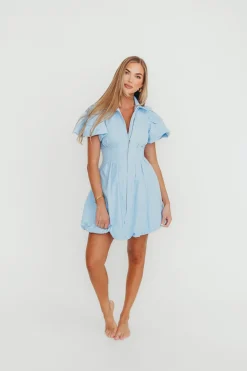 Outlet Worth Collective Melissa Bubble Sleeve Mini Dress in Light Blue